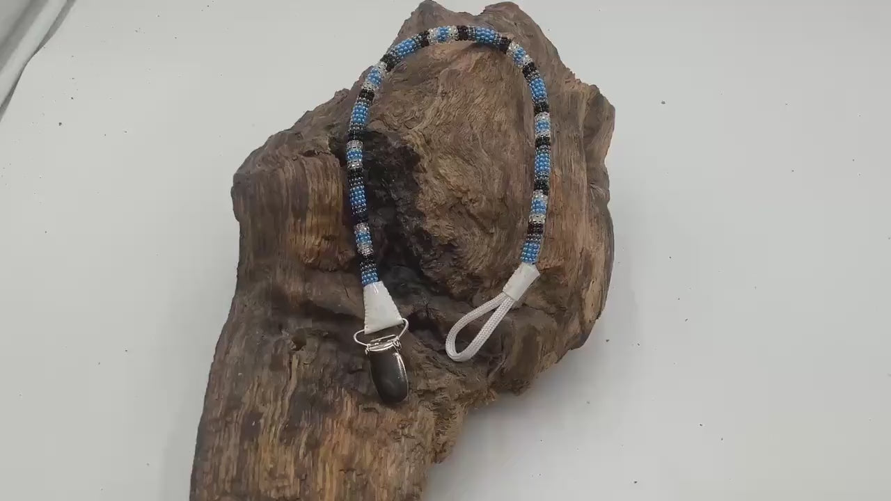 Hand Beaded Pacifier Clip - Anishinaabe/Ojibwe Beadwork