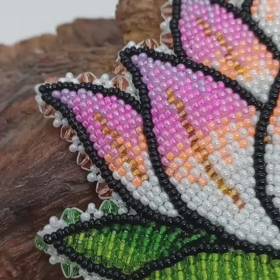 Hand Beaded Lotus Flower Barrette – Ojibwe Artisan Design
