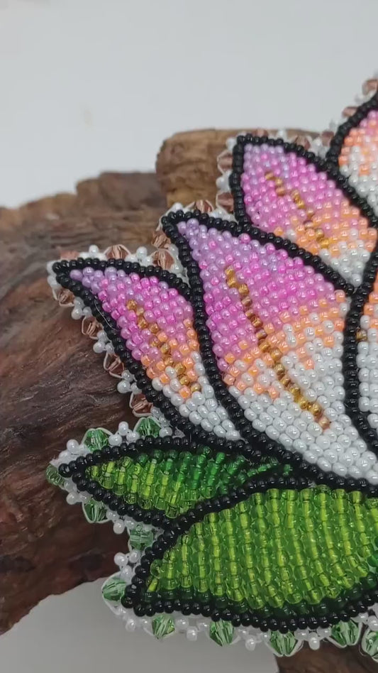 Hand Beaded Lotus Flower Barrette – Ojibwe Artisan Design