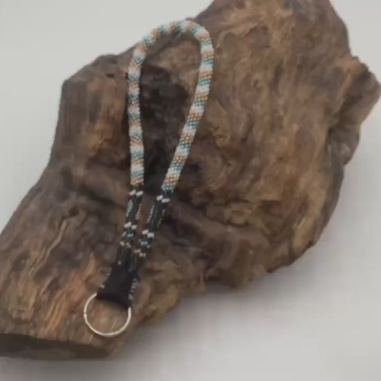 Hand Beaded Peyote Stitch Wristlet Lanyard - Ojibwe/Anishinaabe Artisan Design