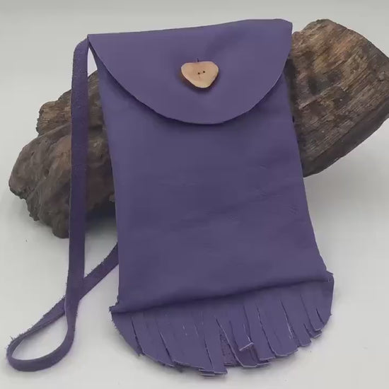Hand Made Purple Leather Bag - Authentic Anishinaabe/Ojibwe Made - Free Shipping