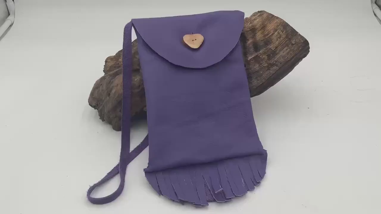 Hand Made Purple Leather Bag - Authentic Anishinaabe/Ojibwe Made - Free Shipping