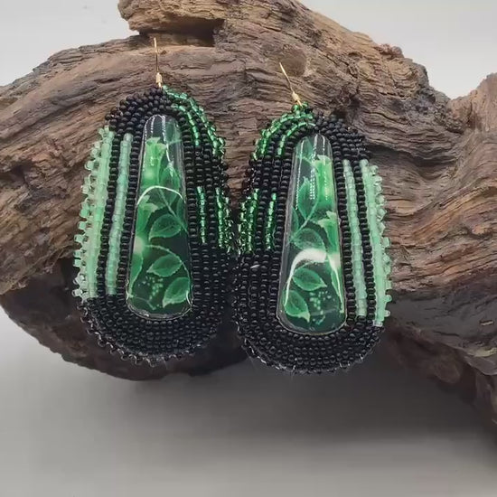 Green Hand Beaded Earrings - Authentic Anishinaabe/Ojibwe Beadwork