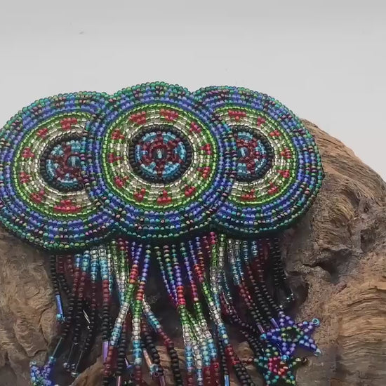 Hand Beaded Barrette with Fringe: Ojibwe Anishinaabe Made