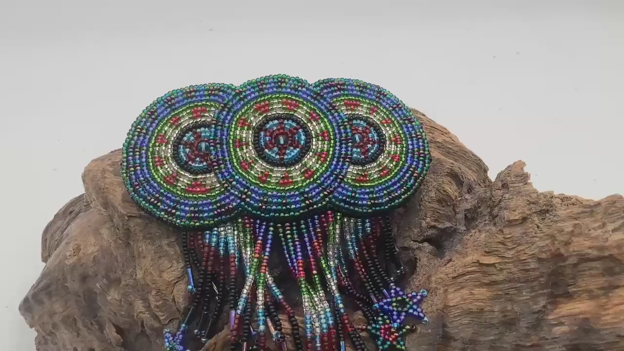 Hand Beaded Barrette with Fringe: Ojibwe Anishinaabe Made