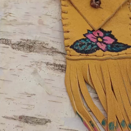 Floral Painted Leather Fringe Bag – Ojibwe Made