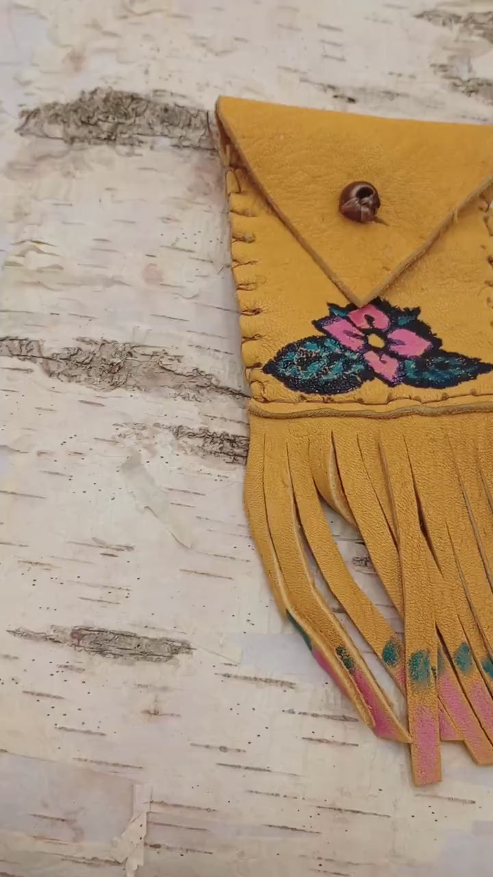 Floral Painted Leather Fringe Bag – Ojibwe Made