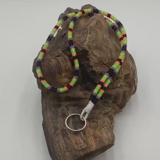 Lanyard Keychain Necklace - Hand Beaded - Anishinaabe/Ojibway Made- Free Shipping