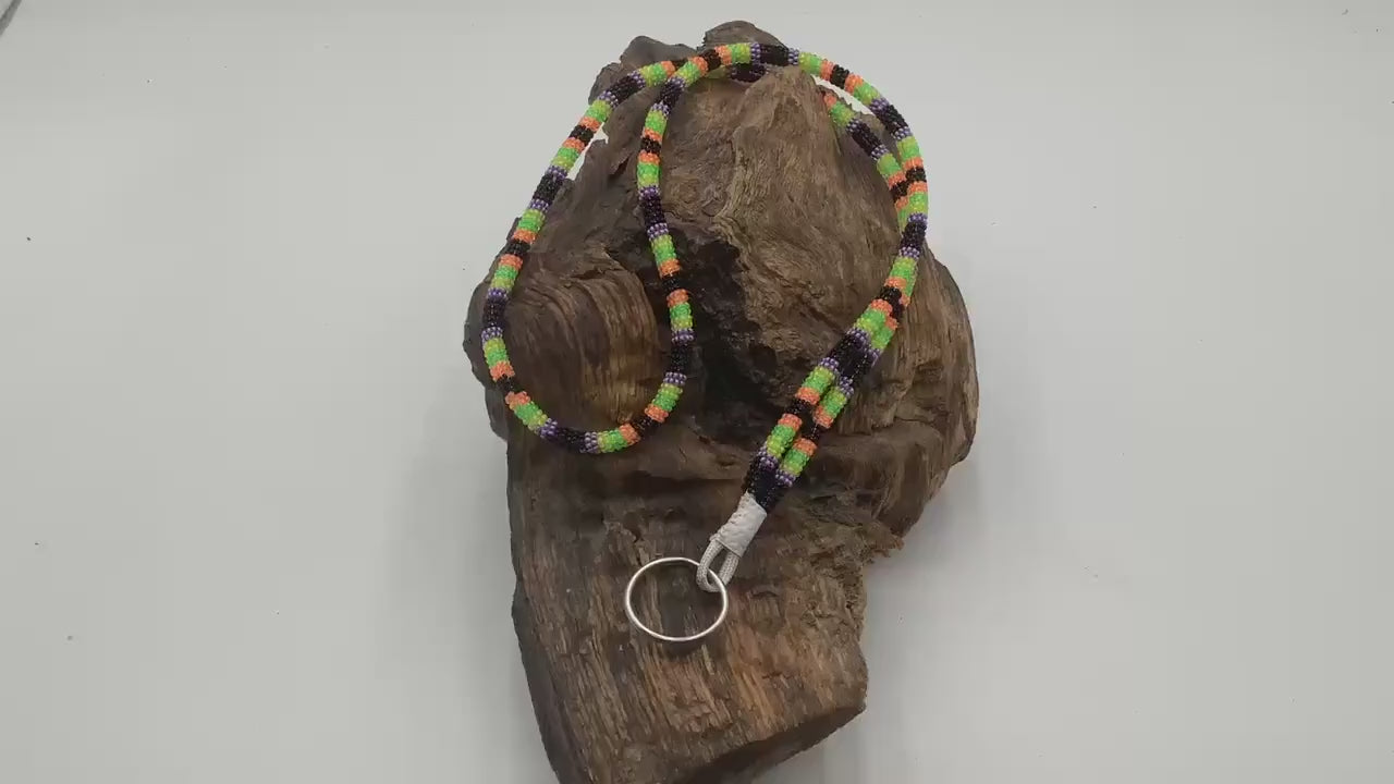 Lanyard Keychain Necklace - Hand Beaded - Anishinaabe/Ojibway Made- Free Shipping