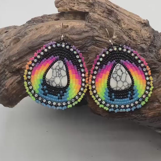 Hand Beaded Multicolored & Acrylic Center Earrings - Authentic Anishinaabe/Ojibwe Beadwork