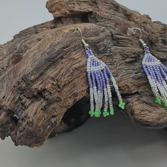 Hand Beaded Fringe Earrings: Anishinaabe Ojibwe Beadwork