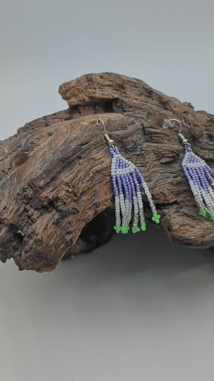 Hand Beaded Fringe Earrings: Anishinaabe Ojibwe Beadwork