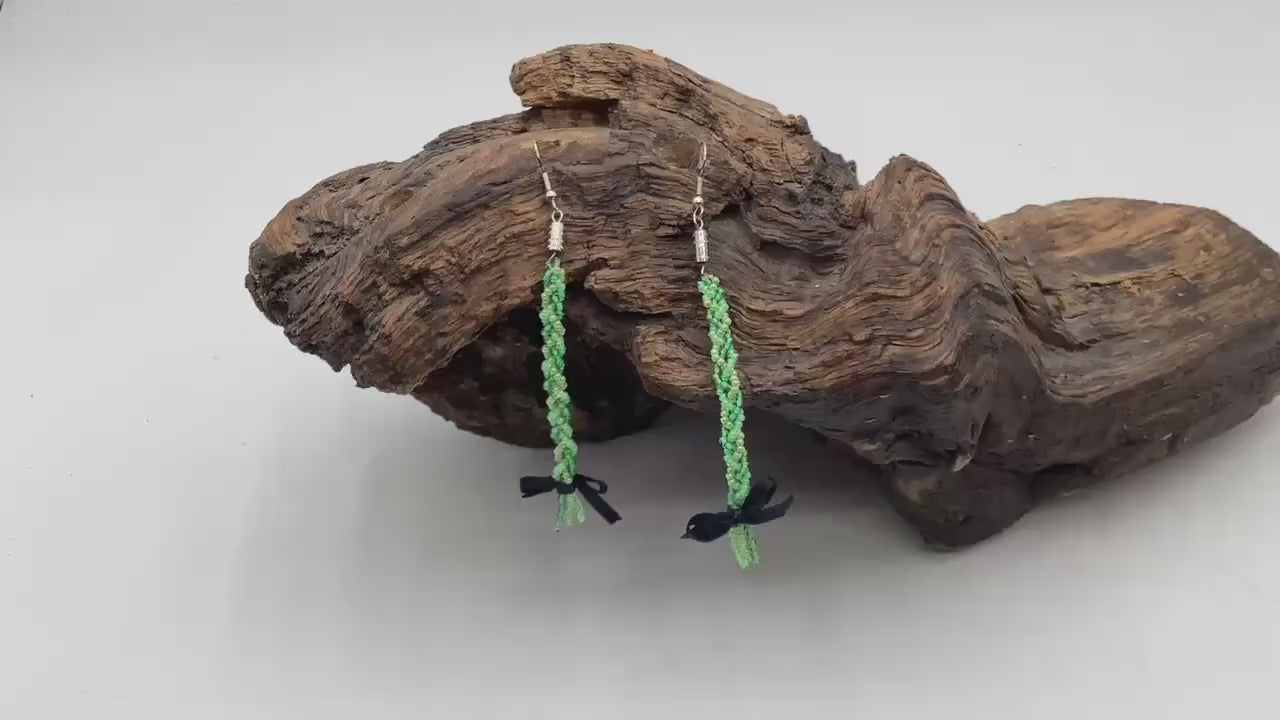 Sweet Grass Hand Beaded Earrings – Anishinaabe/Ojibwe Beadwork