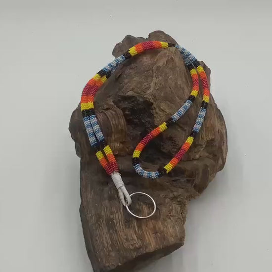Lanyard Keychain Necklace - Hand Beaded - Anishinaabe/Ojibway Made- Free Shipping