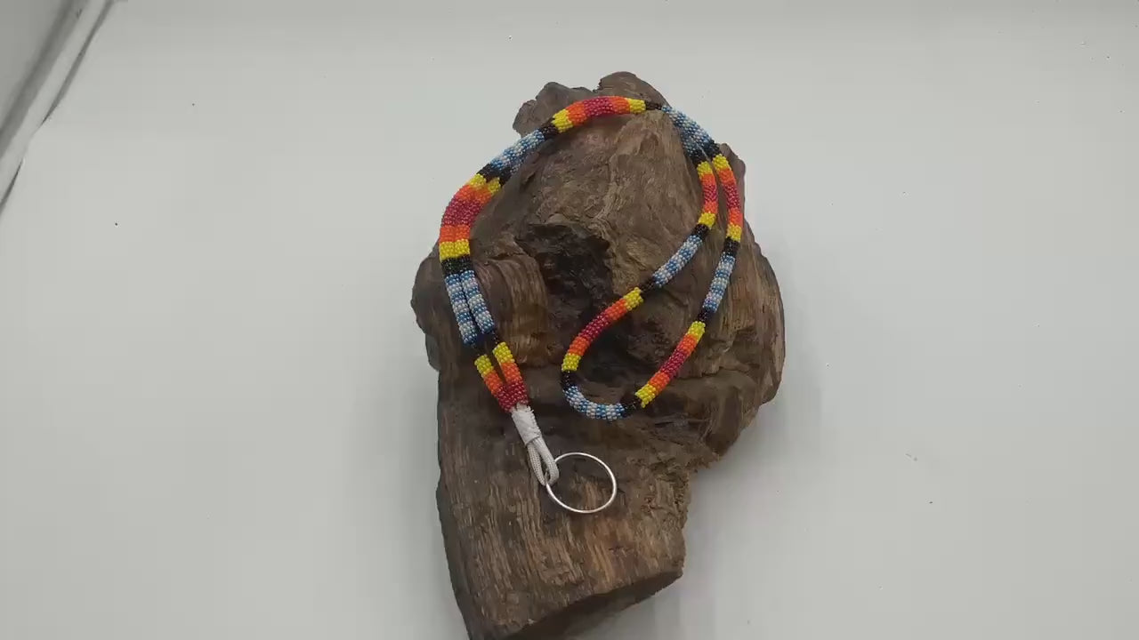 Lanyard Keychain Necklace - Hand Beaded - Anishinaabe/Ojibway Made- Free Shipping