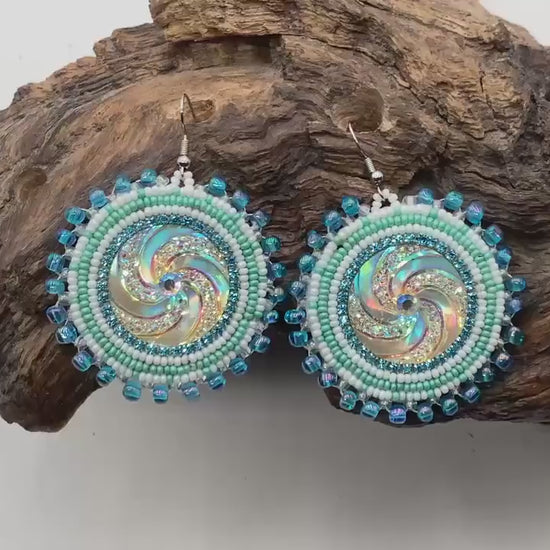 Hand Beaded Earrings: Anishinaabe/Ojibwe Beadwork, Resin Spiral