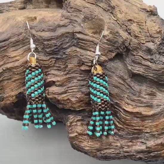 Hand Beaded Peyote Stitch with Fringe Earrings: Anishinaabe/Ojibwe Beadwork