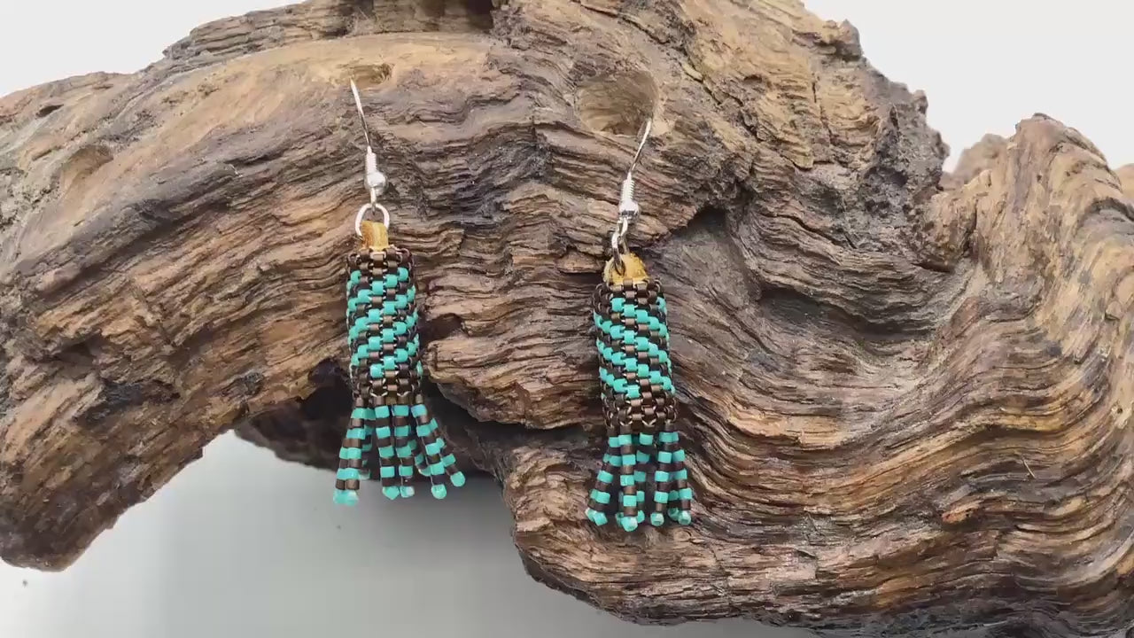 Hand Beaded Peyote Stitch with Fringe Earrings: Anishinaabe/Ojibwe Beadwork