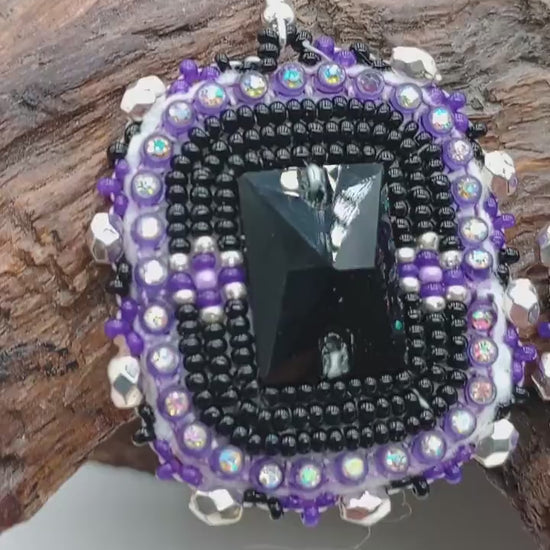 Purple Rain Beaded Earrings: Anishinaabe/Ojibwe Beadwork, Leather Backed