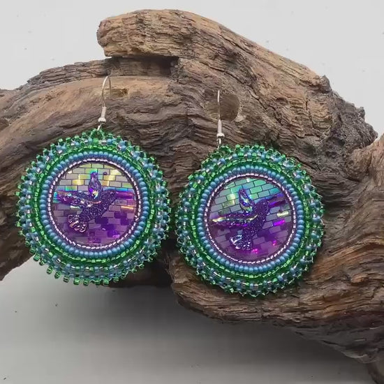 Iridescent Hand Beaded Earrings- Anishinaabe/Ojibwe Beadwork