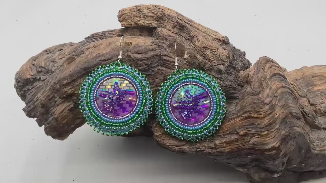 Iridescent Hand Beaded Earrings- Anishinaabe/Ojibwe Beadwork