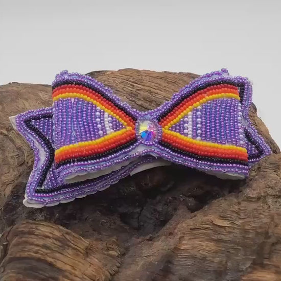 Hand Beaded Hair Bow Barrette -  Anishinaabe/Ojibwe Beadwork