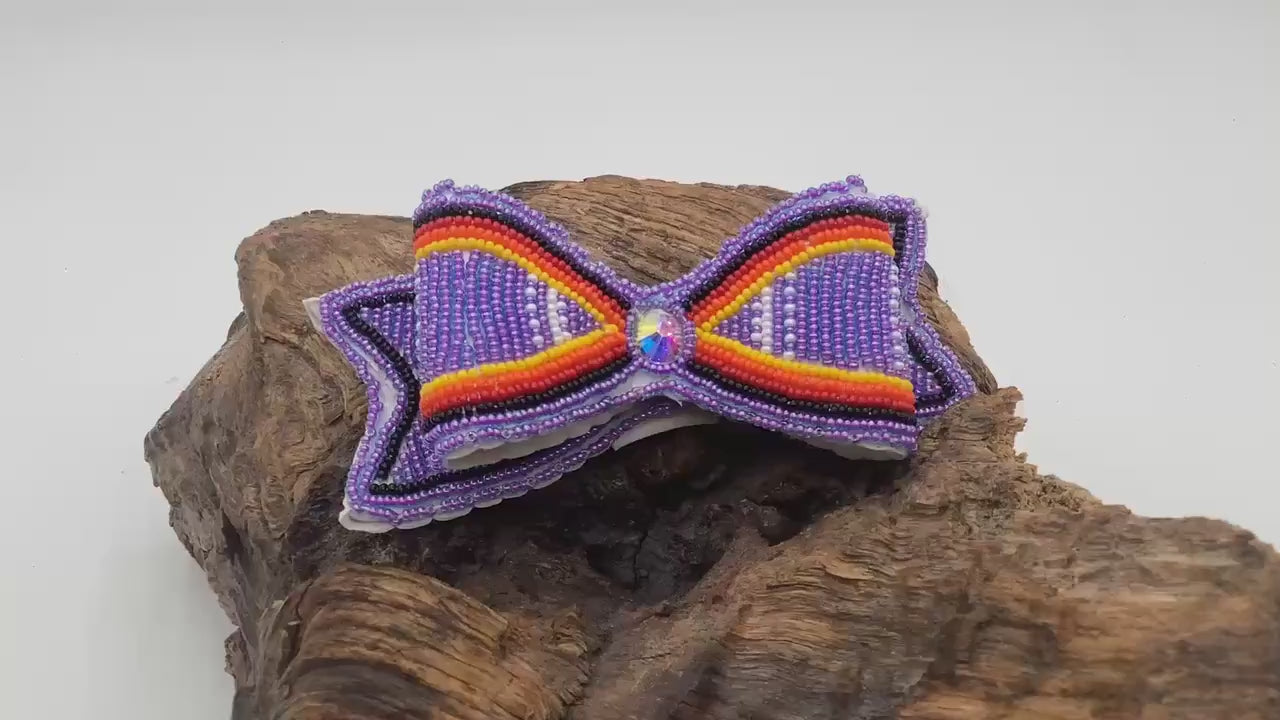 Hand Beaded Hair Bow Barrette -  Anishinaabe/Ojibwe Beadwork