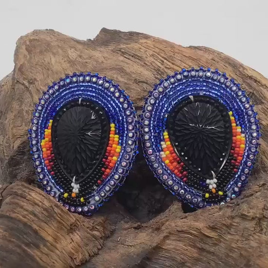 Large Hand Beaded Earrings - Anishinaabe/Ojibwe Beadwork