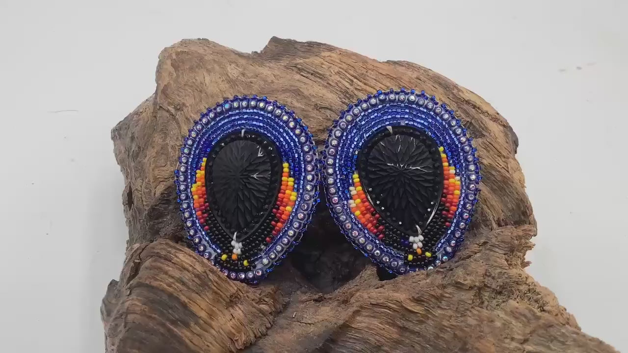 Large Hand Beaded Earrings - Anishinaabe/Ojibwe Beadwork