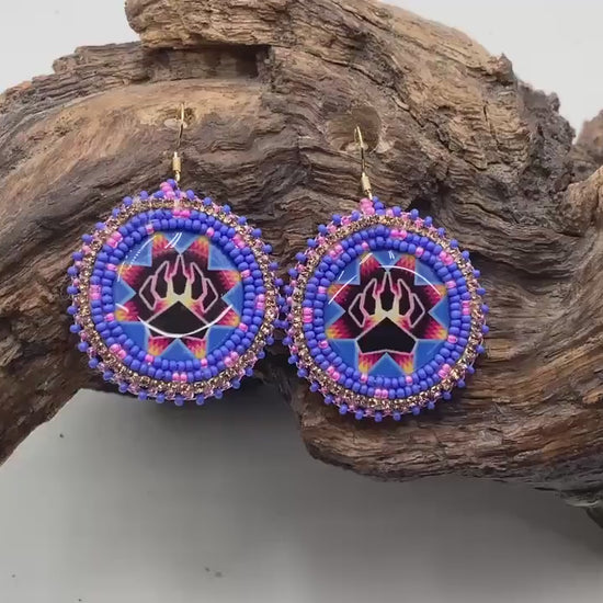 Bear Claw Hand Beaded Earrings: Anishinaabe/Ojibwe Beadwork