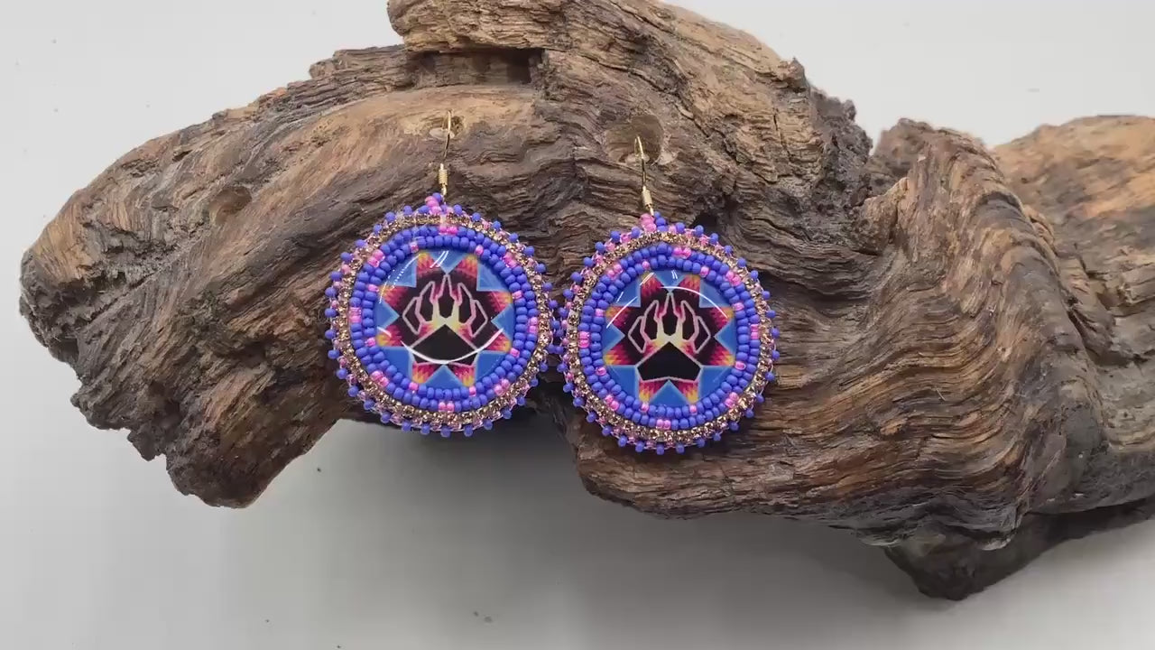 Bear Claw Hand Beaded Earrings: Anishinaabe/Ojibwe Beadwork