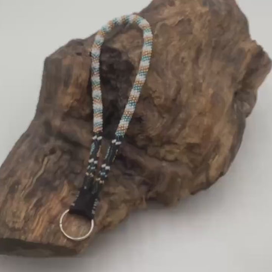 Hand Beaded Peyote Stitch Wristlet Lanyard - Ojibwe/Anishinaabe Artisan Design