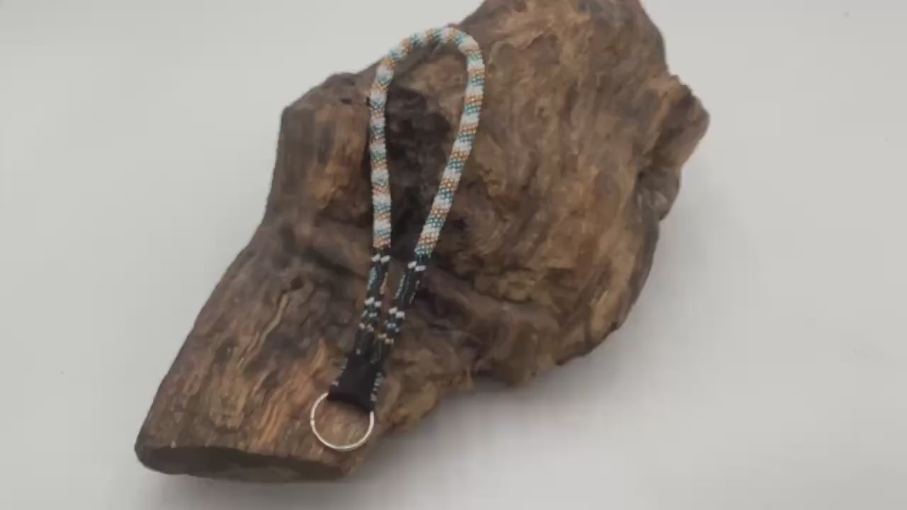 Hand Beaded Peyote Stitch Wristlet Lanyard - Ojibwe/Anishinaabe Artisan Design