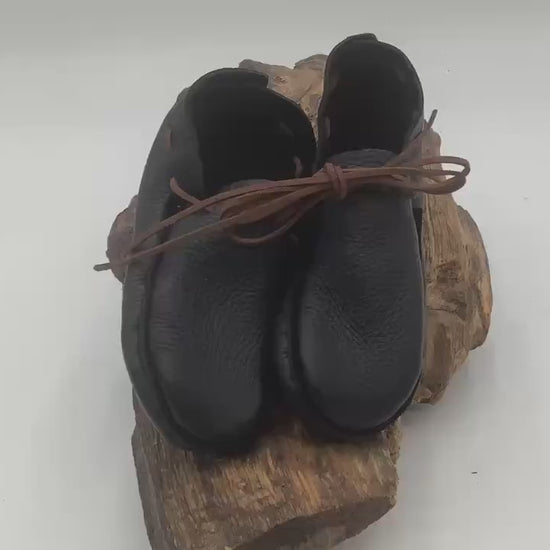 Small Black Leather Moccasins – Anishinaabe/Ojibwe Artisan made