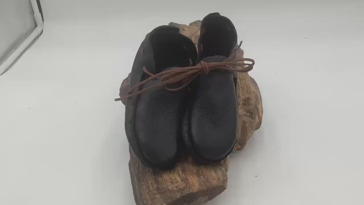 Small Black Leather Moccasins – Anishinaabe/Ojibwe Artisan made