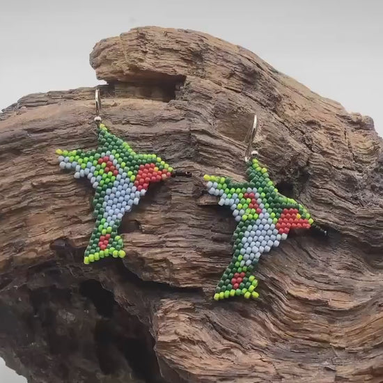 Hand Beaded Hummingbird Earrings – Anishinaabe/Ojibwe Beadwork