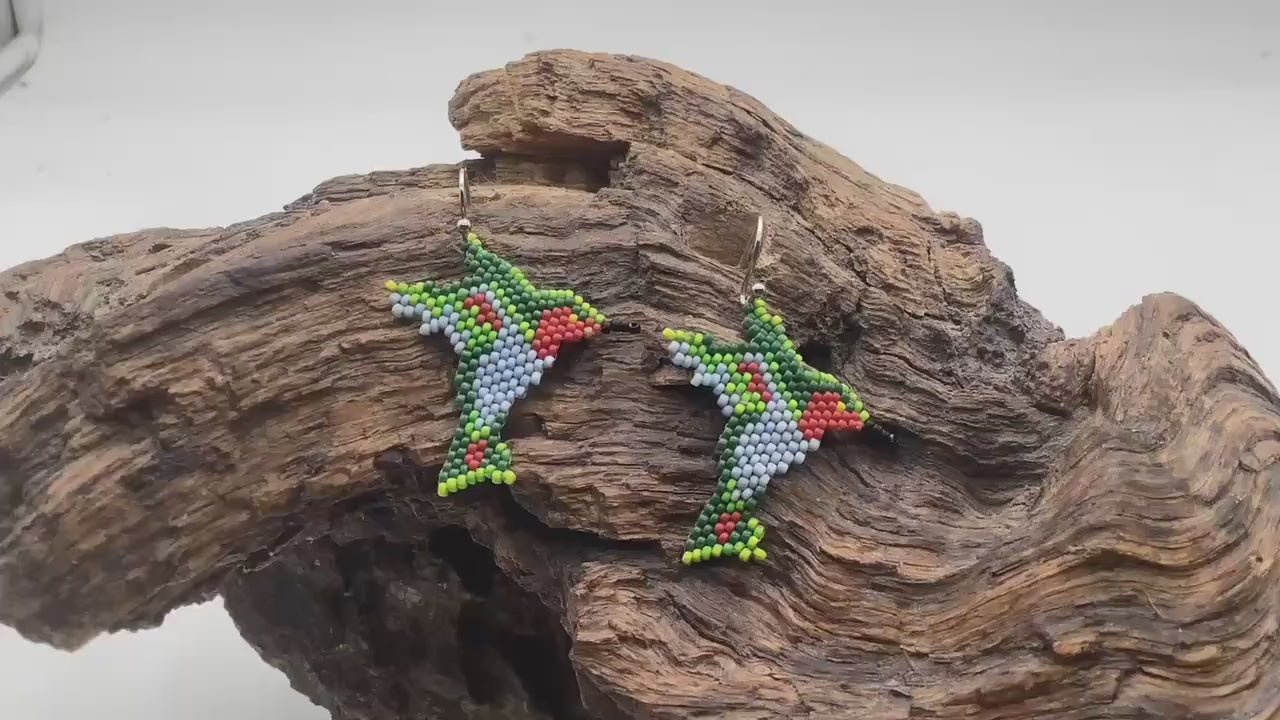 Hand Beaded Hummingbird Earrings – Anishinaabe/Ojibwe Beadwork