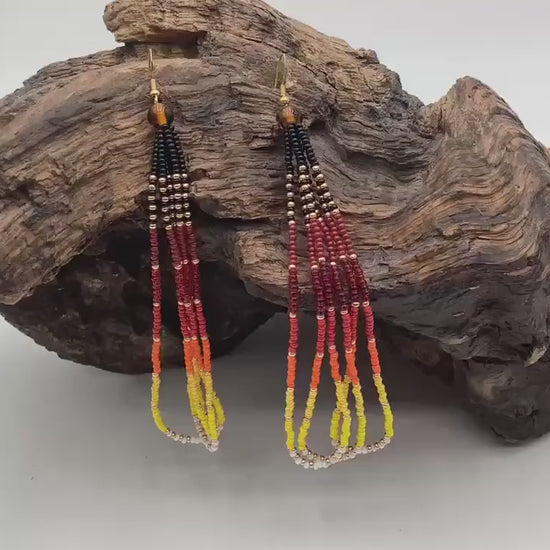Hand Beaded Fringe Dangle Earrings - Authentic Anishinaabe/Ojibwe Beadwork