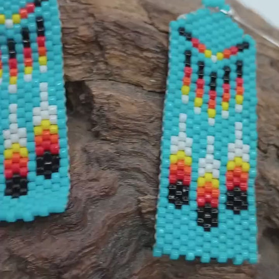 Sky blue Feathers brick stitch earrings Handmade/Traditional design