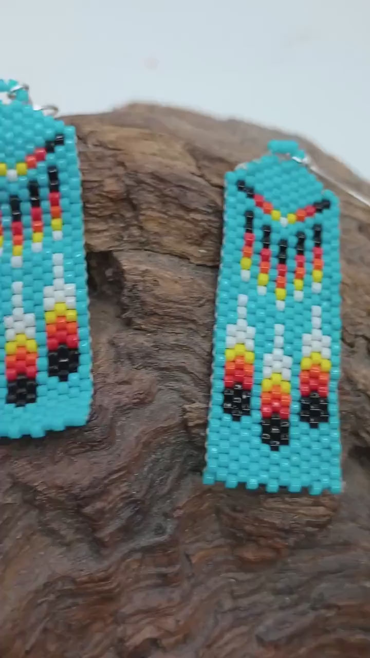 Sky blue Feathers brick stitch earrings Handmade/Traditional design