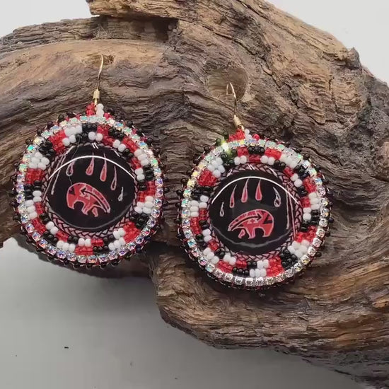 Bear Claw Hand Beaded Earrings: Anishinaabe/Ojibwe Beadwork