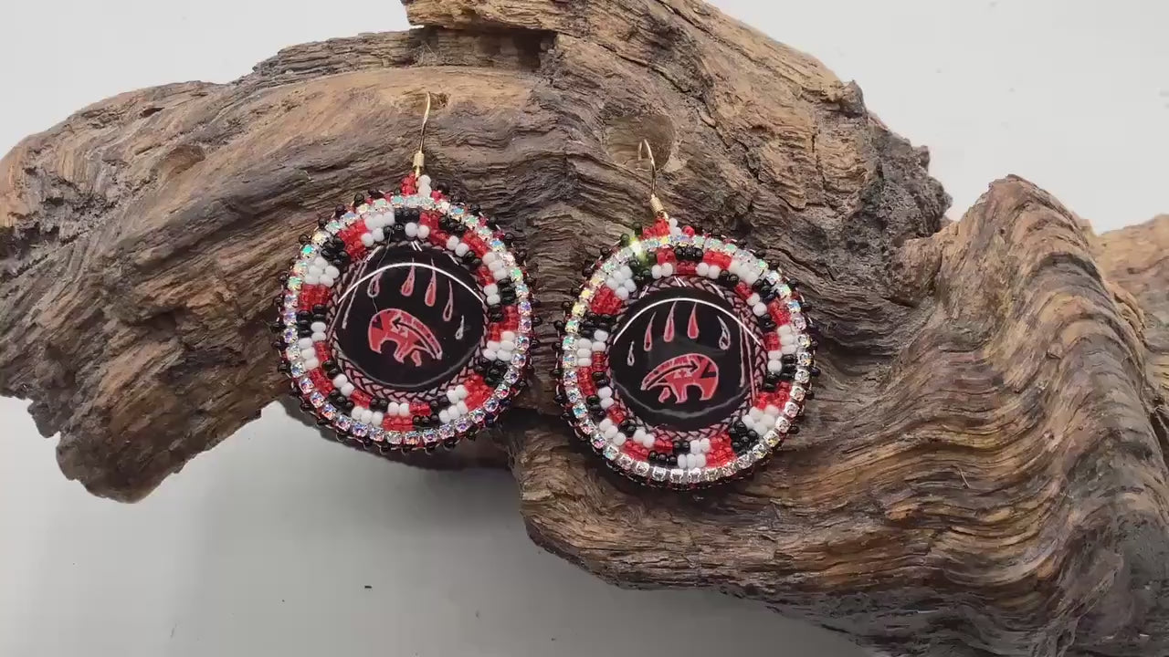 Bear Claw Hand Beaded Earrings: Anishinaabe/Ojibwe Beadwork