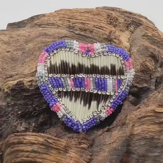 Hand Beaded and Quilled Heart Barrette – Ojibwe Anishinaabe Artisan Design