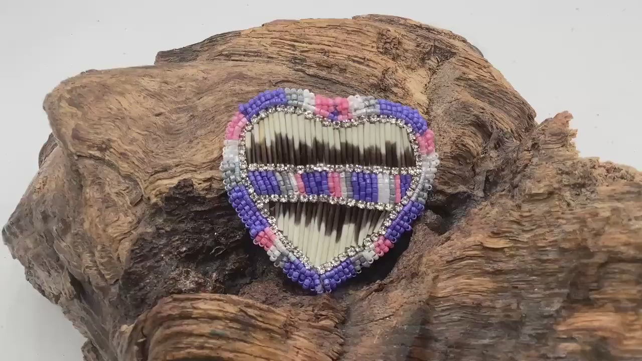 Hand Beaded and Quilled Heart Barrette – Ojibwe Anishinaabe Artisan Design