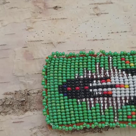 Loom Beaded Barrette: Ojibwe/Anishinaabe Made, Leather Backed