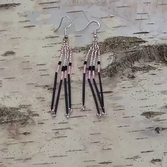 Hand Beaded Mini Dangle Porcupine Earrings - Authentic Anishinaabe/Ojibwe Beadwork