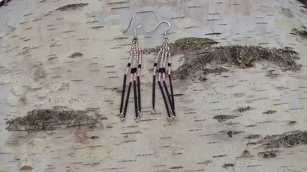 Hand Beaded Mini Dangle Porcupine Earrings - Authentic Anishinaabe/Ojibwe Beadwork