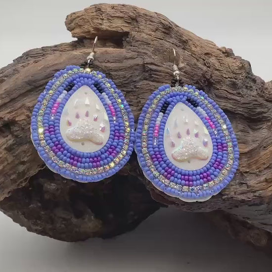 Shimmering Hand Beaded Bear Claw Teardrop Earrings