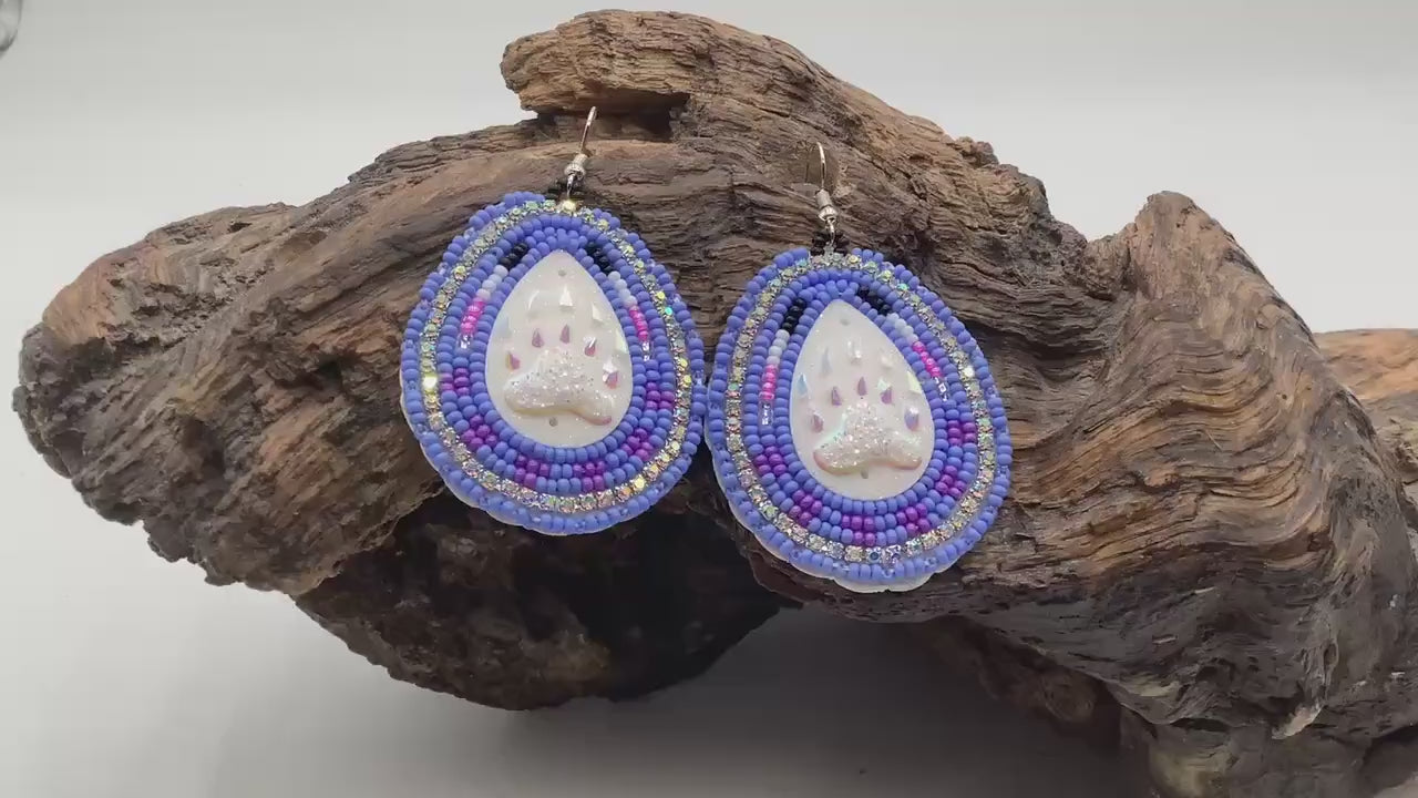 Shimmering Hand Beaded Bear Claw Teardrop Earrings
