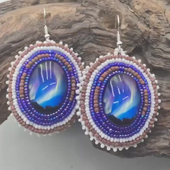 Hand Beaded Northern Lights Earrings: Anishinaabe/Ojibwe Beadwork, Hypoallergenic Hooks